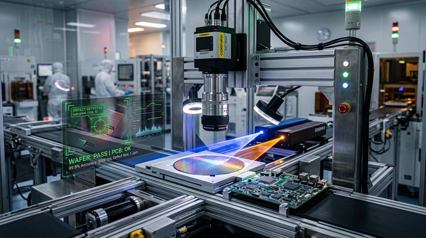 Automated visual inspection technology camera setup on semiconductor line